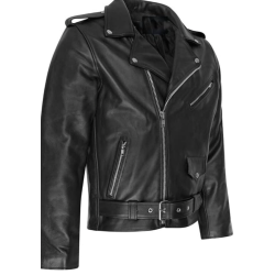 Cazadora cuero Genuine Leather Cruzada clásica Punk Rock Rocker Biker