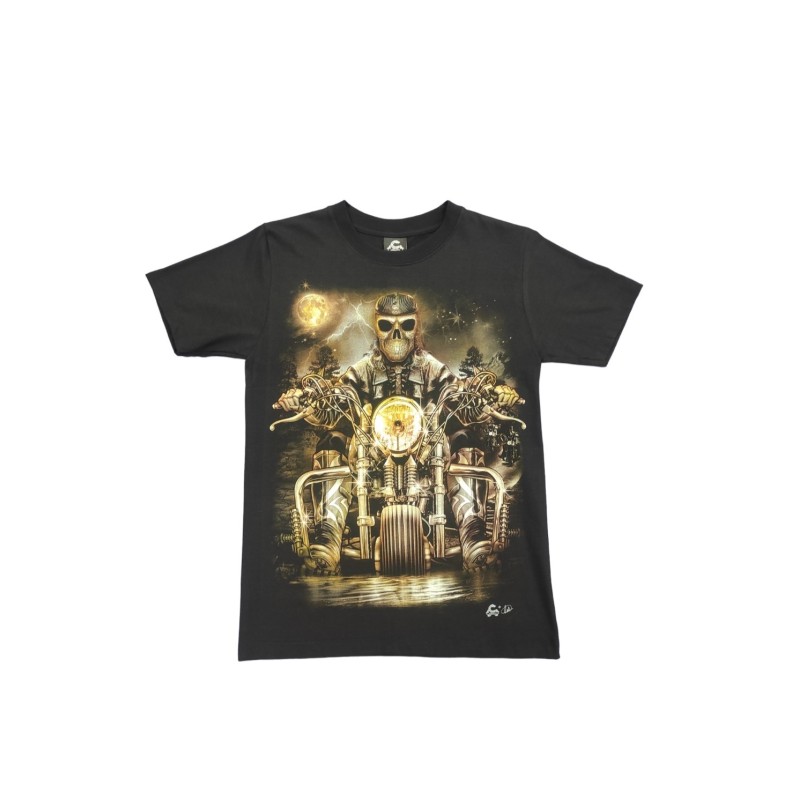 Camiseta Caballo: Esqueleto con Moto(Dorado)