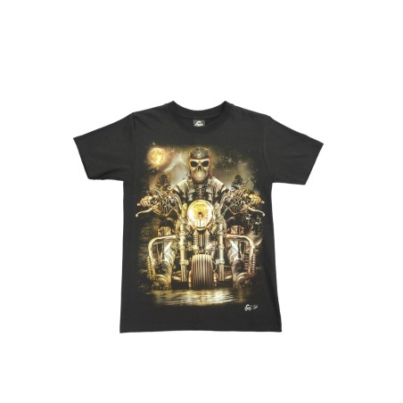 Camiseta Caballo: Esqueleto con Moto(Dorado)