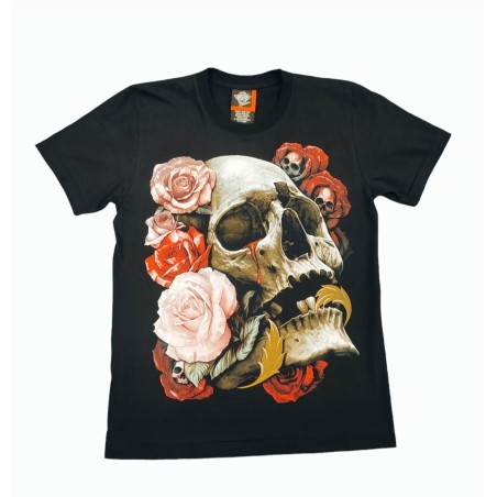 Camiseta Rock Eagle , Calavera Con Rosas alrededor