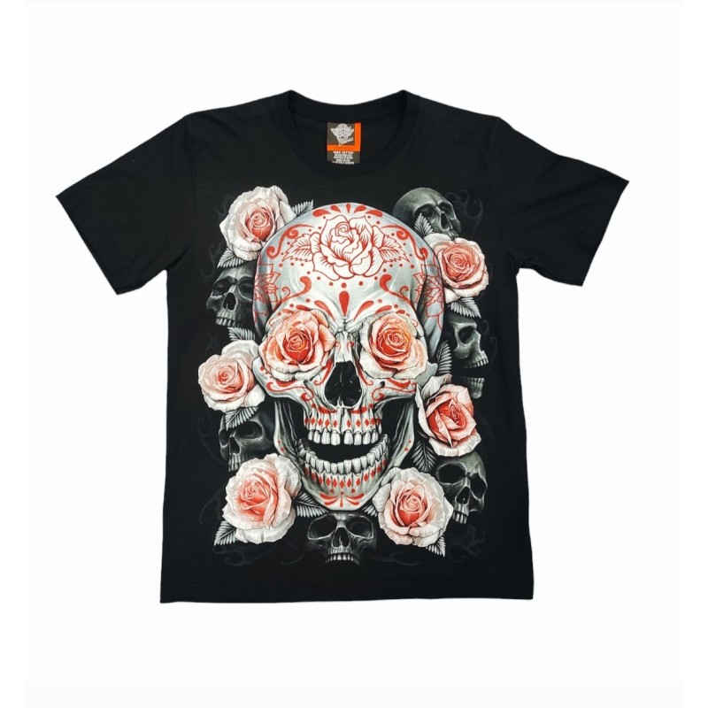 Camiseta Rock Eagle , Calavera Con Rosas en ojos