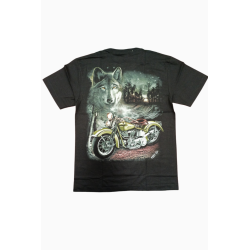 Camiseta Unisex  Rock Chang , estampado Lobo ,moto verde militar