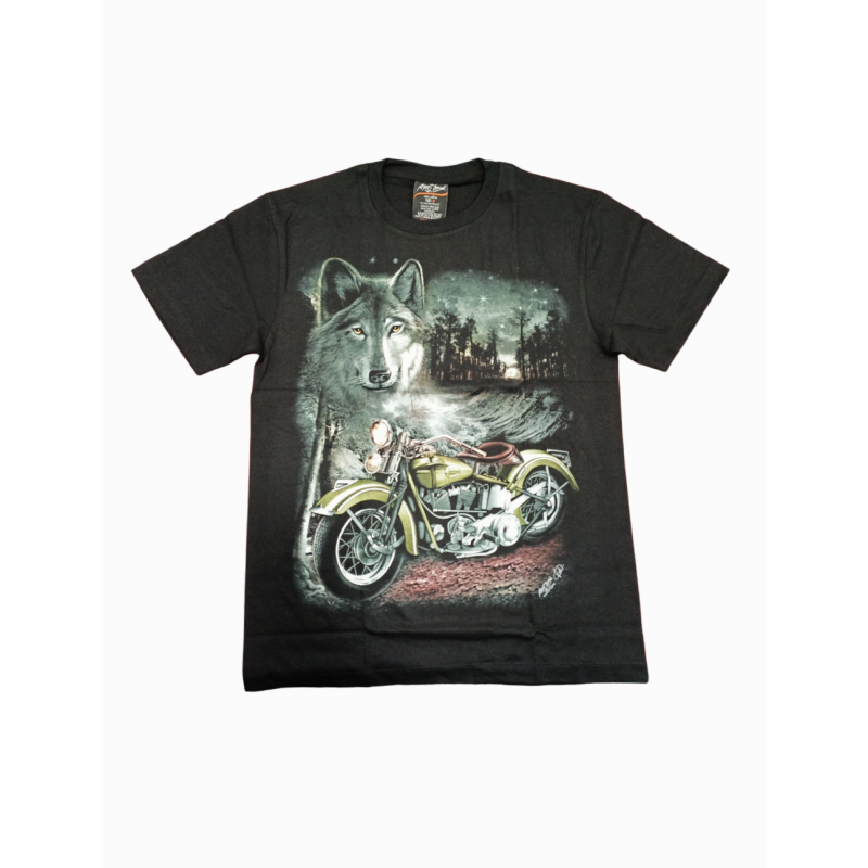 Camiseta Unisex  Rock Chang , estampado Lobo ,moto verde militar