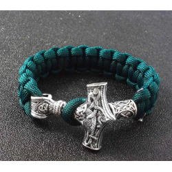 Pulseras vikingas de Thor Mjolnir para hombre, amuleto de Paracord