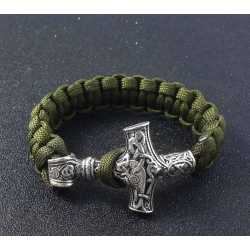 Pulseras vikingas de Thor Mjolnir para hombre, amuleto de Paracord