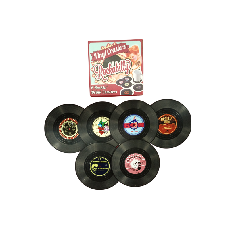 Juego de 6 posavasos de vinilo Rockabilly