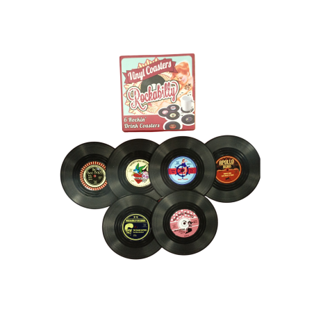 Juego de 6 posavasos de vinilo Rockabilly