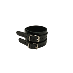 Pulsera de cuero , brazalete ancho Negro (Carnicero), hebilla  ajusta